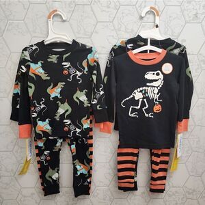 Nwt Boy's Halloween Dinosaur T Rex Skeleton Cotton Pajamas Sets.